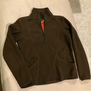 Au Lieu Brown M Full Zip Fleece Brown w/orange inside Cabincore Cottagecore